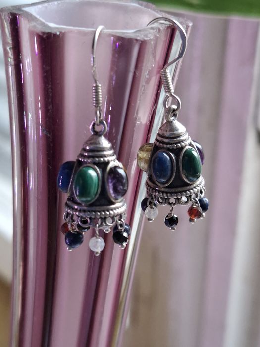 Srebrne kolczyki ametyst malachit labradoryt srebro rękodzieło