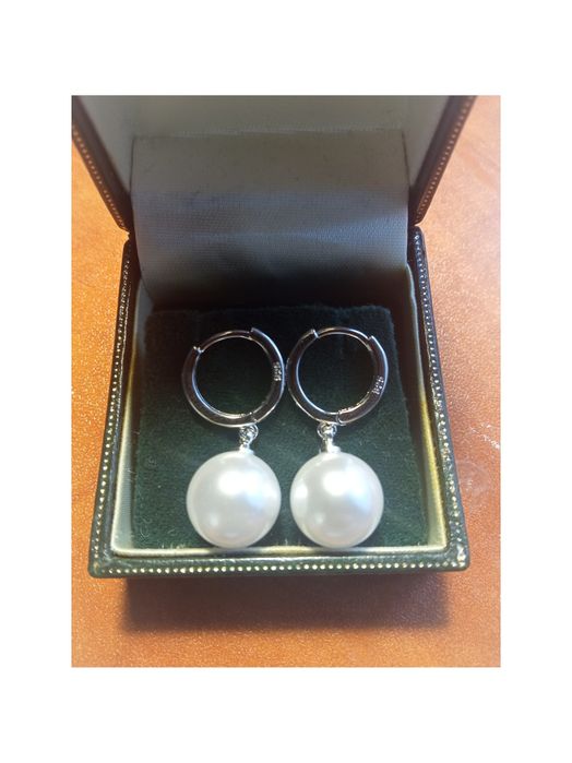 925 Srebro Srebrne Ekskluzywne Luksusowe Kolczyki z Naturalną Perłą
