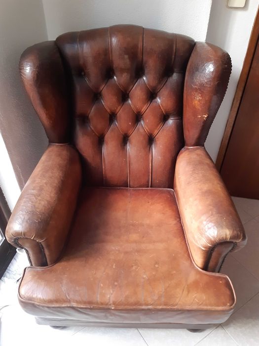 Conjunto de 3 Sofás em pele Vintage anos 80