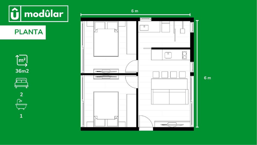Casas Móveis Modulares - T0 18m² - T1 27m² - T2 36m²