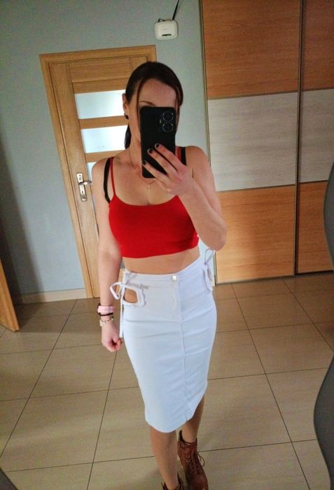 Biała nowa spódnica midi Shein  wycięcia S/M