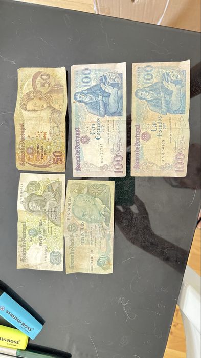5 Notas escudos portugueses colecionadores