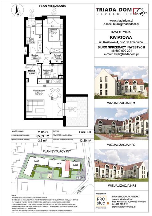 Mieszkanie B/0/1 - 3 pokojowe o pow. 65 m2 z tarasem