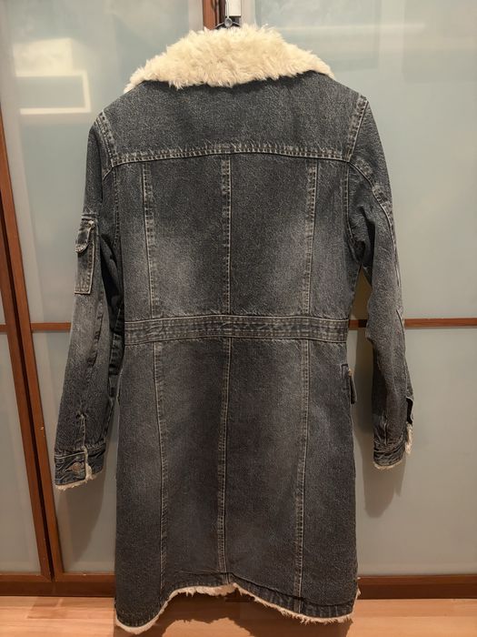 Płaszcz jeansowy z futrem vintage