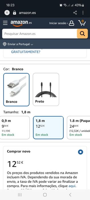 Cabo para  carregamento Iphone