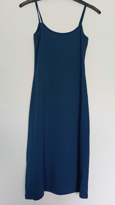Vestido Midi Azul de alças Tecido Premium Meryl Lycra