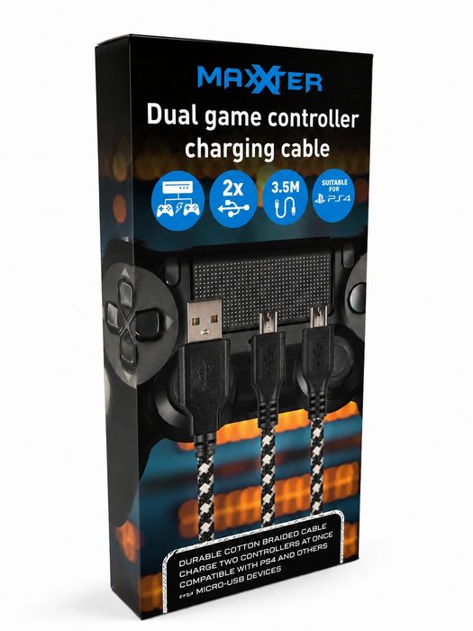 Kabel do ładowania 2 padów PS4 Xbox One 3,5 m 2x Micro USB Oplot Dual