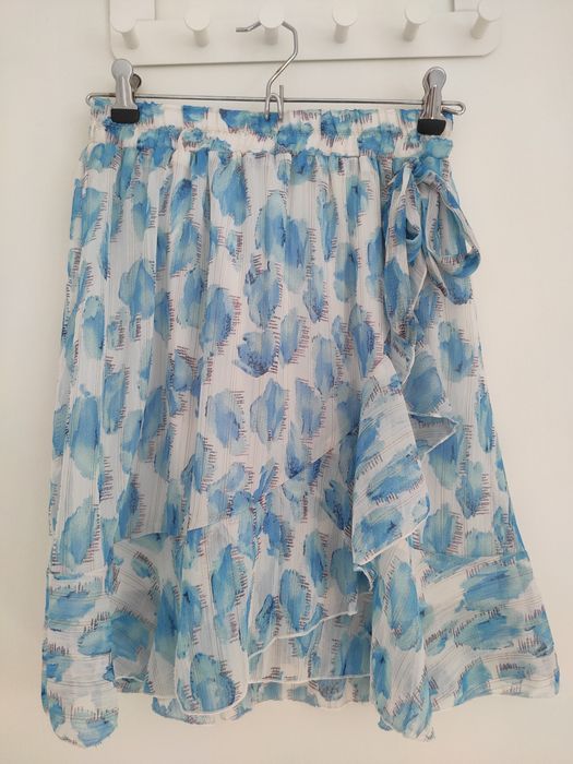 Saia Curta Fluida com Folhos Azul