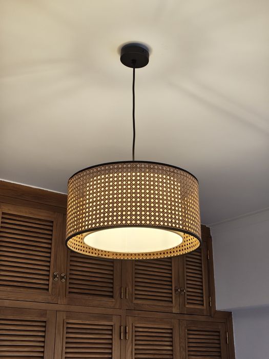 Candeeiro Suspenso Rattan e Cana Indiana Cilíndrico - Como Novo!