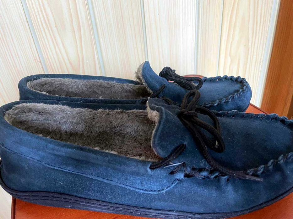 Чоловічі замшеві мокасини-капці темно-сині на хутрі теплі р. 43 (27см)