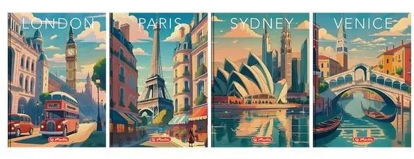 Brulion B5/160K kratka margines Retro City (4szt). Herlitz