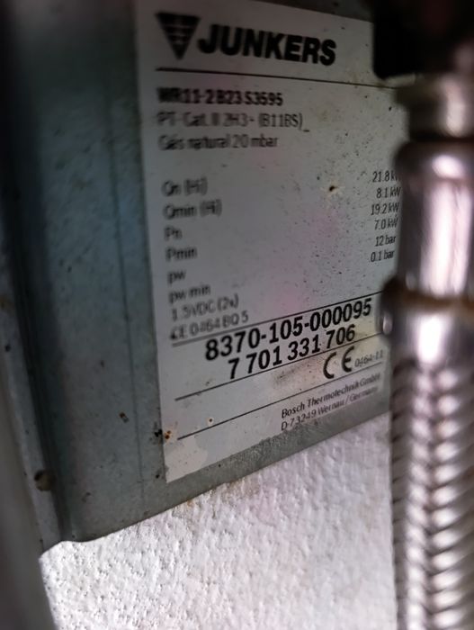 Esquentador Junkers 11 litros extração natural, a pilhas