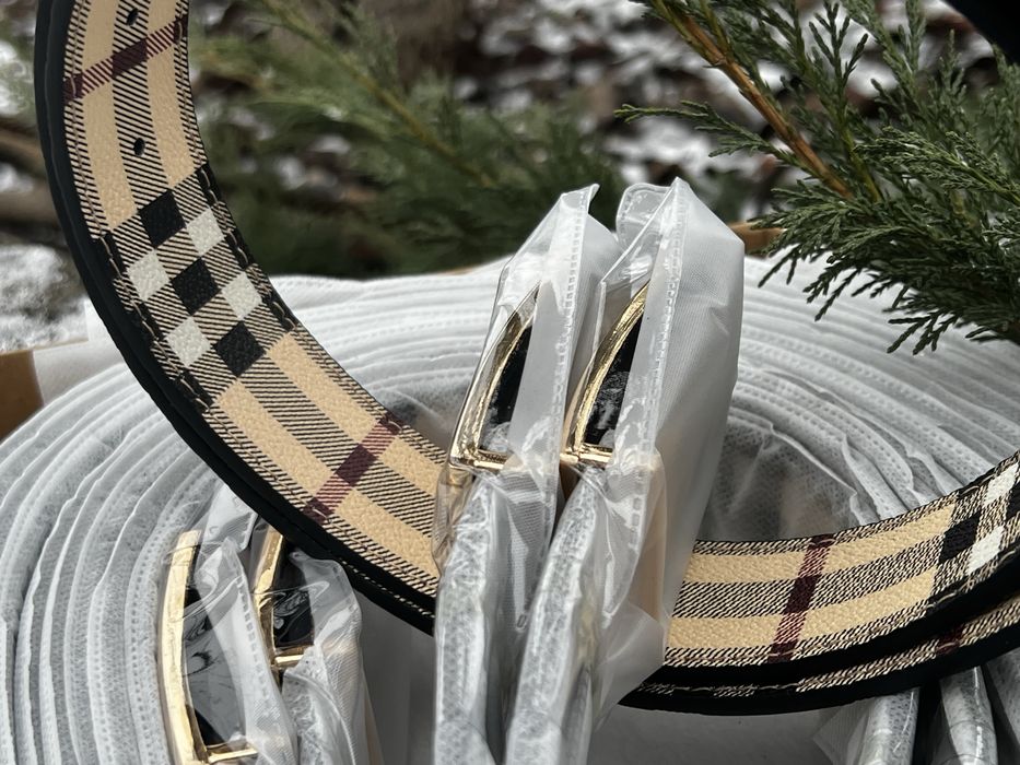 Чоловічий ремень Burberry двосторонній чорний/клітка 120 см