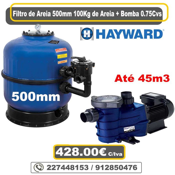 Bomba de Piscina 0.75cvs + Filtro 100Kg de Areia -- Piscinas até 45m3