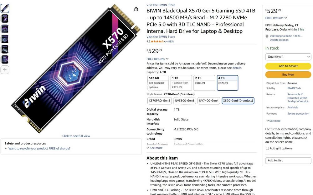 SSD M.2 512Gb,2Tb,4Tb (Lexar,Samsung,BIWIN,ADATA,Kioxia)