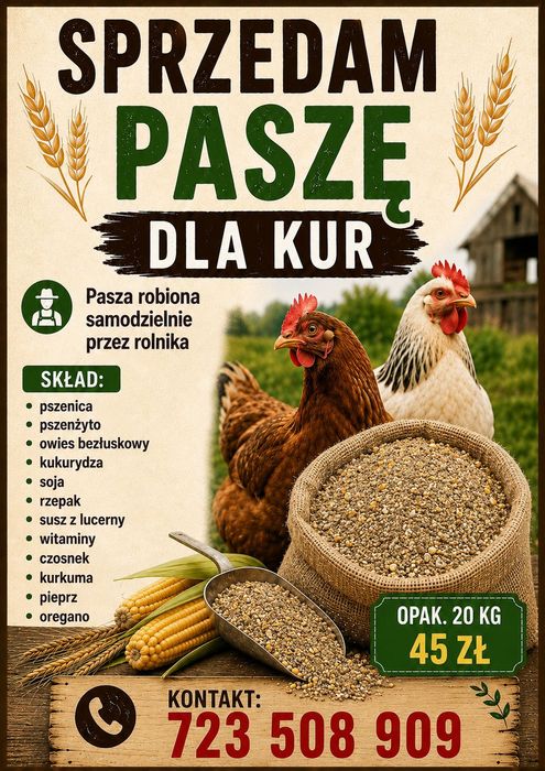 Pasza dla kur - worek 20 kg od rolnika