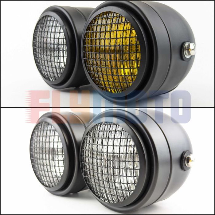 Подвійна металева мото фара з галогенками H4 та габаритом