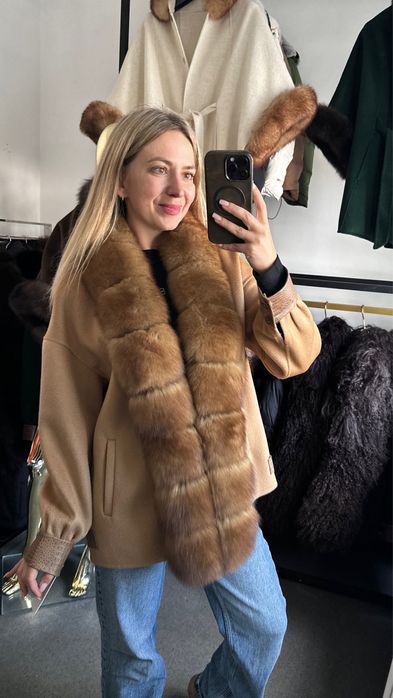 Пальто кашемір з хутром песець , пончо з хутром