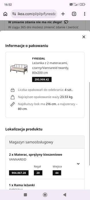 Łóżko Ikea Fyresdal+ 2 materace