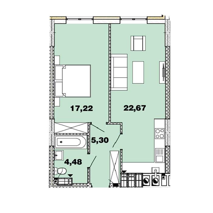 Велика 1-кімн. квартира в останній черзі нового ЖК