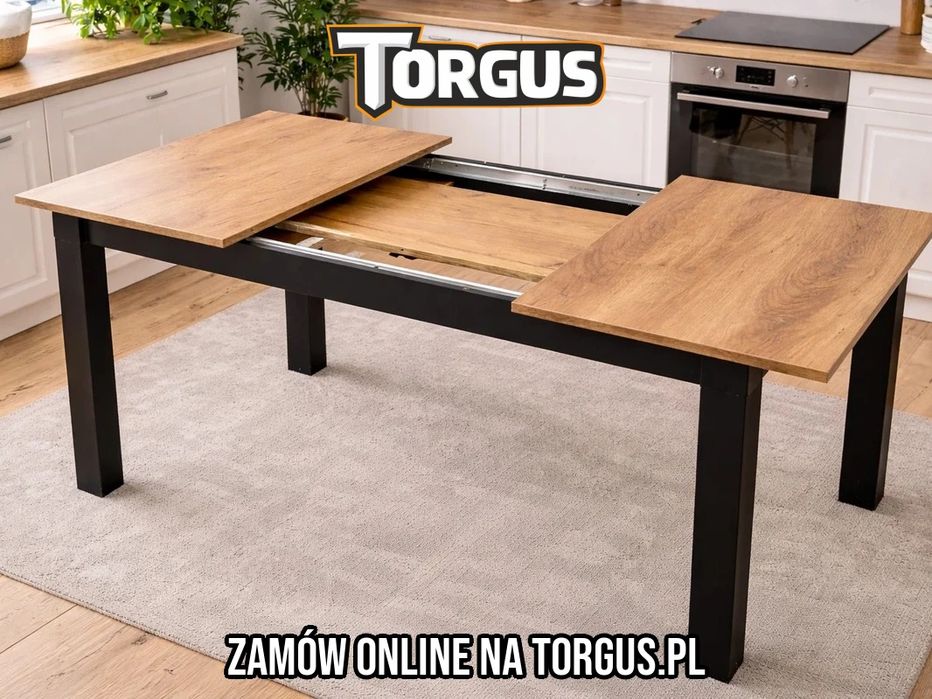 NOWY Stół Rozkładany 120/160x80 cm Dąb Craft Czarne Nogi lub Dąb Sonoma Białe Nogi Duży dla 8 osób Do Kuchni Jadalni Salonu Rozsuwany OKAZJA FAKTURA