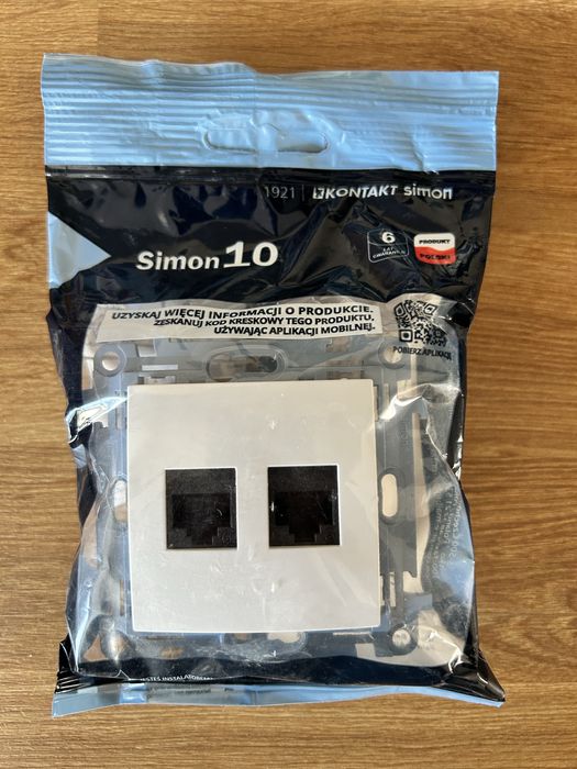 Gniazdo komputerowe podwójne RJ45 kat. 6 biały Simon10 C62.01/11