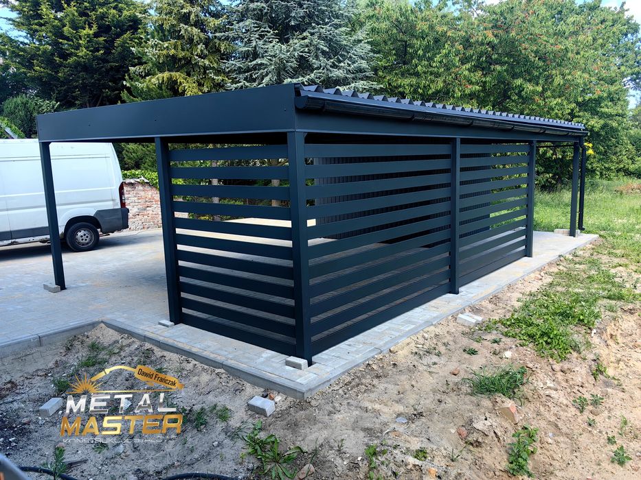 Wiata 9x5m z pomieszczeniem gospodarczym PRODUCENT na 2 auta