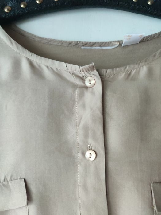 Piękna koszula bluzka top 100% jedwab szary beż oversize z L