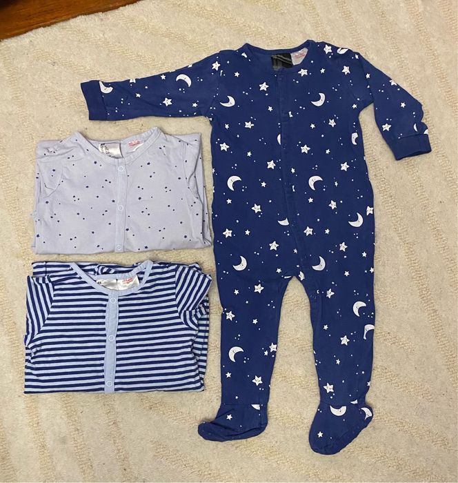 H&M 80 pajace pajacyki piżamki ze stópkami 3 sztuki