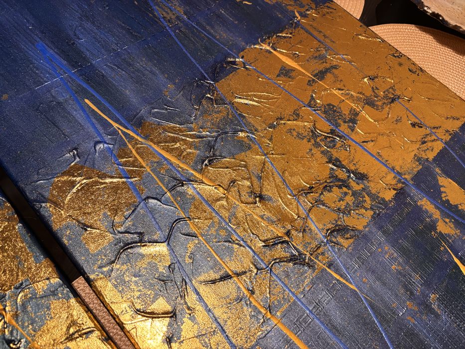 Duży dyptyk w abstrakcyjnym stylu 2X 50x70cm granatowo zielono złoty