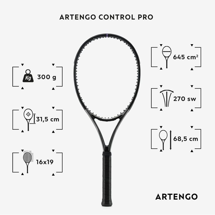Raquete de ténis adulto - ARTENGO TR960 CONTROL Pro Preto Cinzento