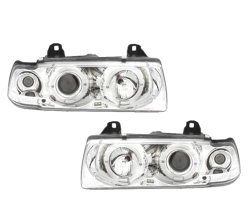 FARÓIS FRENTE ANGEL EYES BMW SERIE 3 E36 COUPE +CABRIO 92-99 FUNDO CROMADO