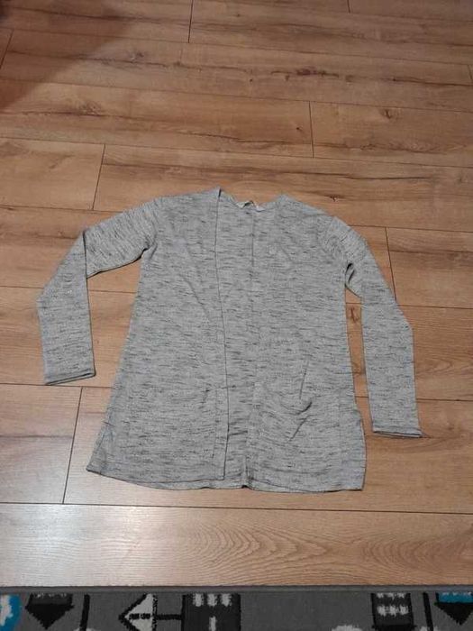Sweter, kardigan jasnoszary z brokatem, H&M 146 cm