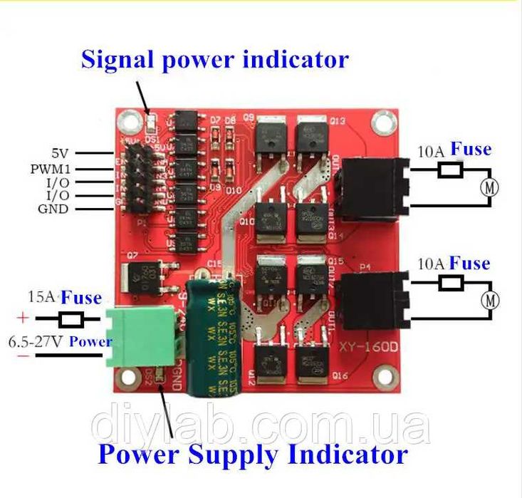 Драйвер 2-х колекторних двигунів H-міст 27В 7А 160Вт