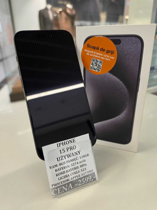 iPhone 15 PRO 128GB Bat. 88% Topcase Vivo *Raty 0%