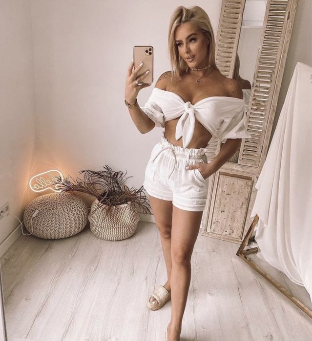 La Manuel komplet muslinowy bialy beżowy xs/s m/l top spodenki unique