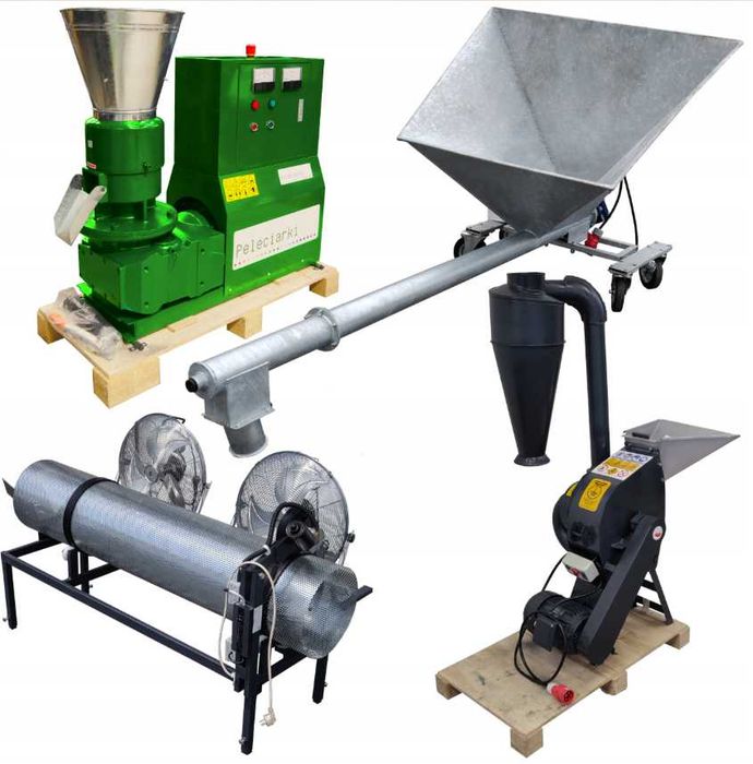 Zestaw Do Produkcji Peletu Paszy Peleciarka Przesiewacz Podajnik Młyn