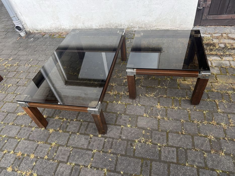 Para stolikow kawowych ze szklanym blatem w stylu Pierre Vandel