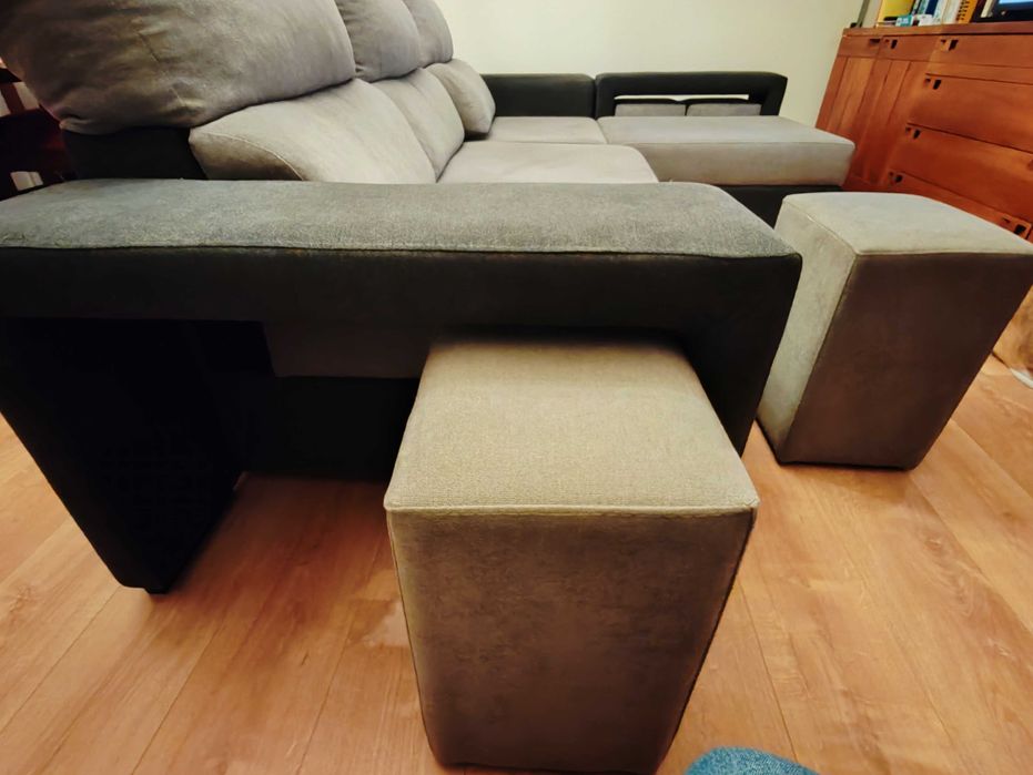 Sofá modular cinza (chaise long/sofá cama) 5 pessoas