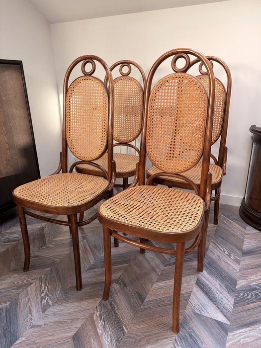 Zestaw krzesel rattanowych Thonet No. 17 Long John mid century modern