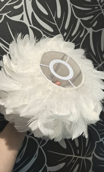 Abazur do lampki nocnej stołowej młodzieżowej glamour bialy pióra