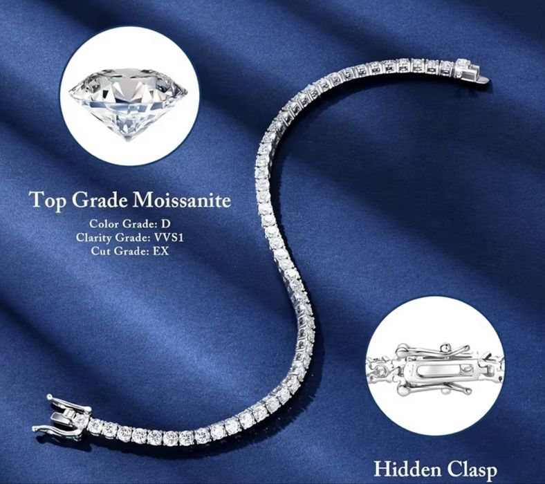 теннисный браслет из серебра с муссанимами искуственными бриллиантами