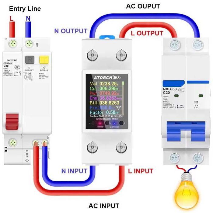 Atorch GR2PWS WiFi 1-100A Счетчик Реле Автомат Таймер Tuya