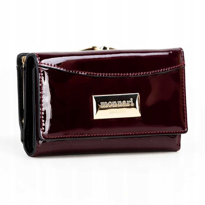 Portfel Damski MONNARI Skórzany Lakierowany Bordowy Elegancki Prezent