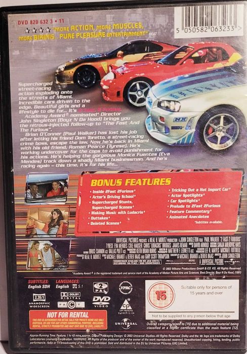 DVD – 2 Fast 2 Furious (używane, dobra kondycja, język angielski)
