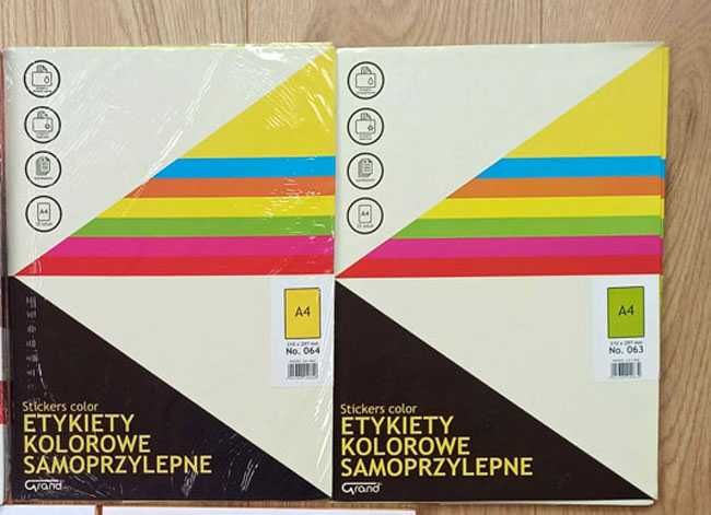 NOWE etykiety samoprzylepne Grand A4 żółte i zielone