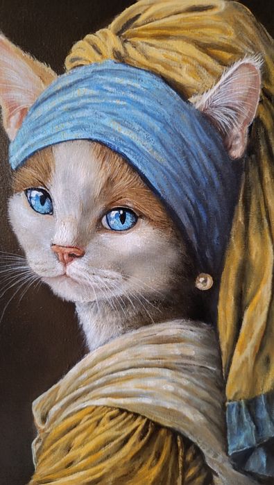 Картина маслом. Кошка с жемчужной сережкой