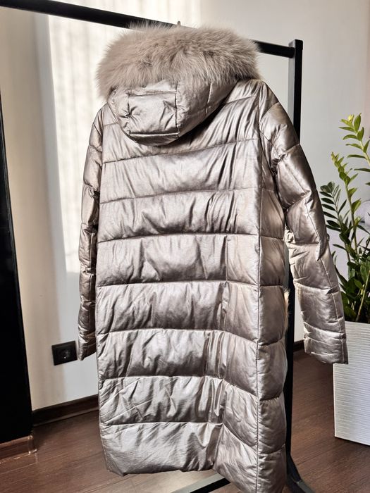 Зимовий пуховик з екошкіри