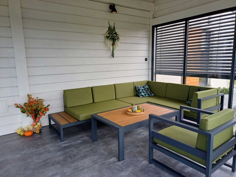 Meble aluminiowe ogrodowe narożnik na taras gruby profil i poduszki