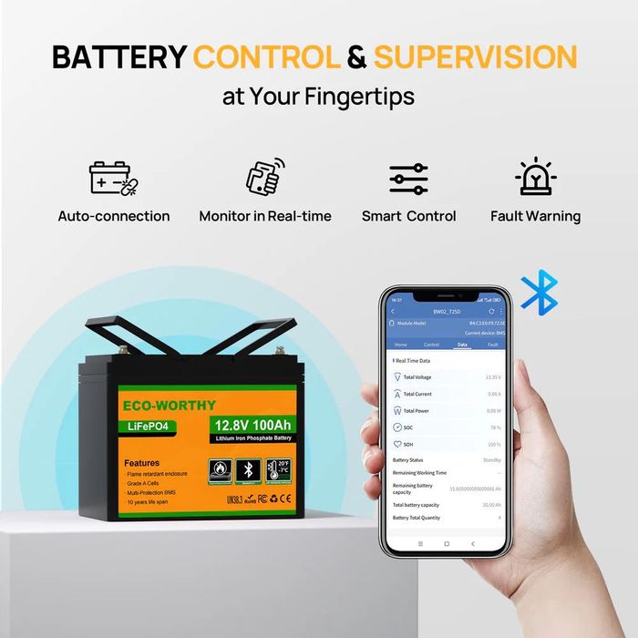 ‼️В НАЯВНОСТІ, ЛИШЕ ОПТ‼️ Акумулятор LiFePO4 12V 100Ah Eco-Worthy Bluetooth